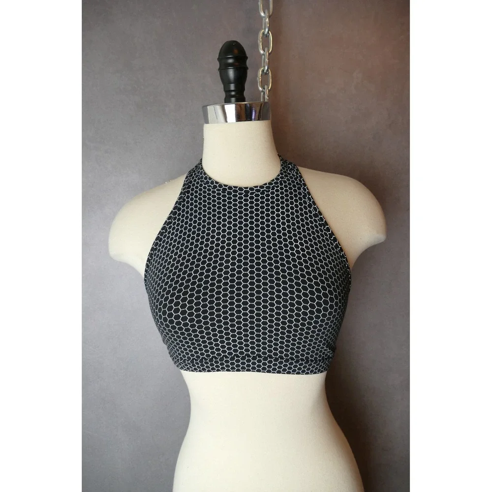 Beyond Yoga Womens Small‎ Black White Reflective Hexagon Sports Bra Crop Top
